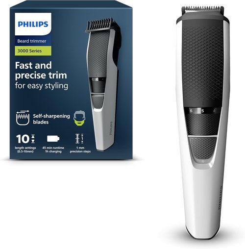 Philips Beard Trimmer 3000 Series - Lift & Trim Technology for Effortless Grooming | Model BT3206/14