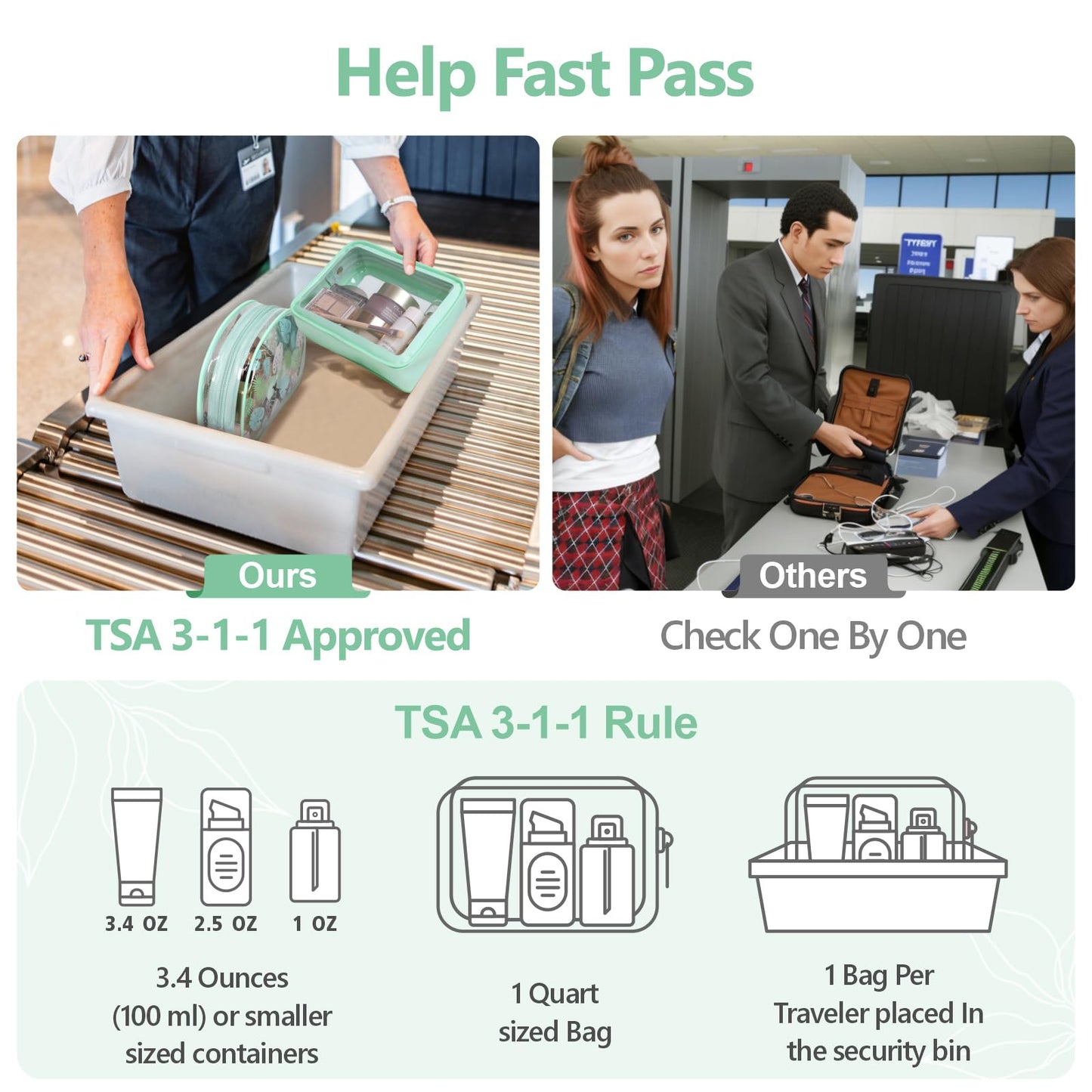 PACKISM TSA Approved Toiletry Bag - Light Green Turtle Leaves Print Clear Shell Bag and Upgrade Color-Edged Clear Toiletry Bags, Perfect for On the Go or Travel, Lightweight and Robust, 2 Pack