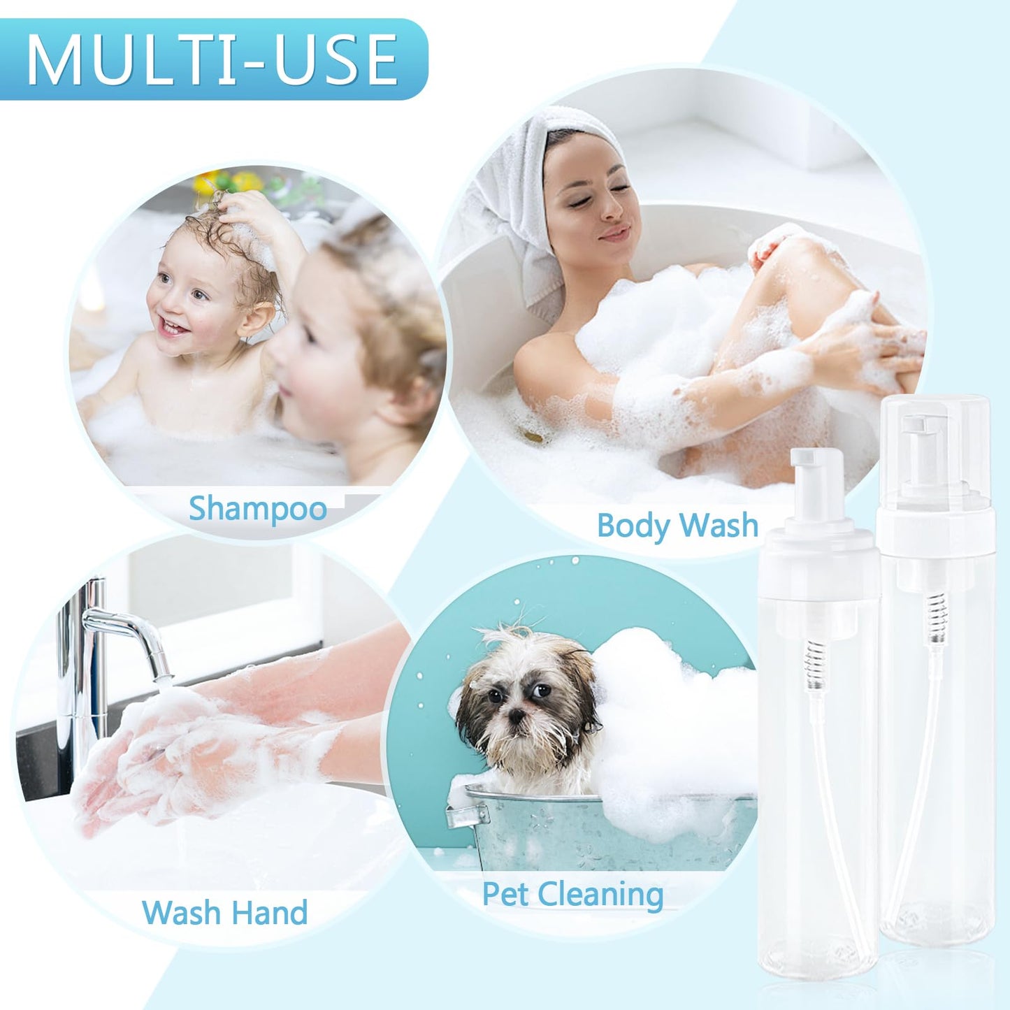 TMLECE TM Foam Pump Bottle 8.5oz/250ml Clear Empty Foam Bottle Pump, Travel Foam Bottle for Soap, Shampoo, Cleaning Foam Dispenser Bottle Refillable (4 Pack)