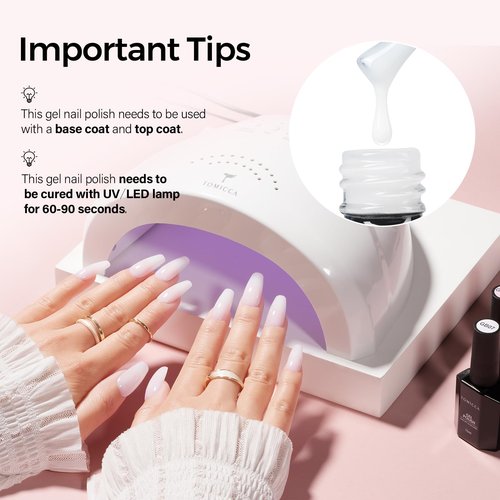 TOMICCA Milky White Gel Nail Polish, Nude Gel Polish Translucent Jelly Gel Polish Natural Color Soak Off UV White Gel Nail Polish for French Manicure