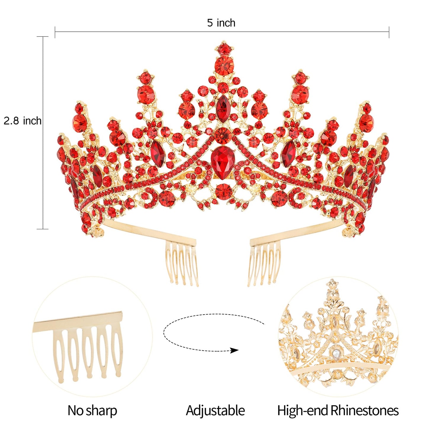 Velscrun Red Crystal Birthday Tiara Crowns for Women Girls Elegant Princess Crown with Combs Birthday Girl Headband Sash Happy Birthday Party Decorations Birthday Gift Cake Topper Hair Accessories