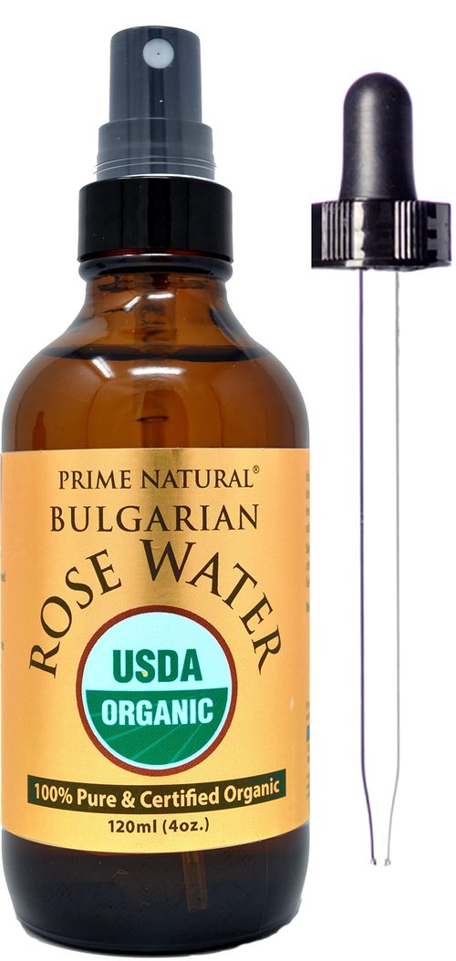 PRIME NATURAL Rose Water Spray 4oz/120ml, USDA Certified Organic, Facial Toner, Hydrating Mist for Face & Hair - Bulgarian, 100% Pure, Natural, Preservative-Free, Moisturizer from Fresh Rose Petals