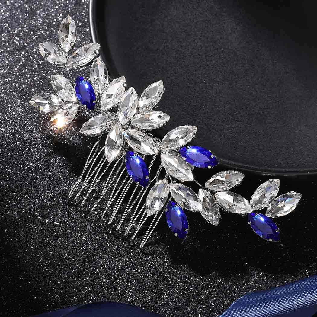 Latious Crystal Bride Wedding Hair Comb Blue Rhinestone Bridal Hair Clip Silver Hair Piece Gem Hair Accessories for Women and Girls (Blue)