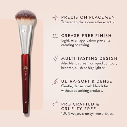 BK Beauty Brushes - 109 Mini Contoured Foundation Brush - Ideal for Liquid & Cream Foundations | Versatile for Bronzer, Blush & Highlighter