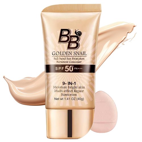 Regine Switzerland BB Cream Tinted Moisturizer - SPF 50, 9-in-1 Full Coverage, Oil-Free, Natural Color (#01) with Puff