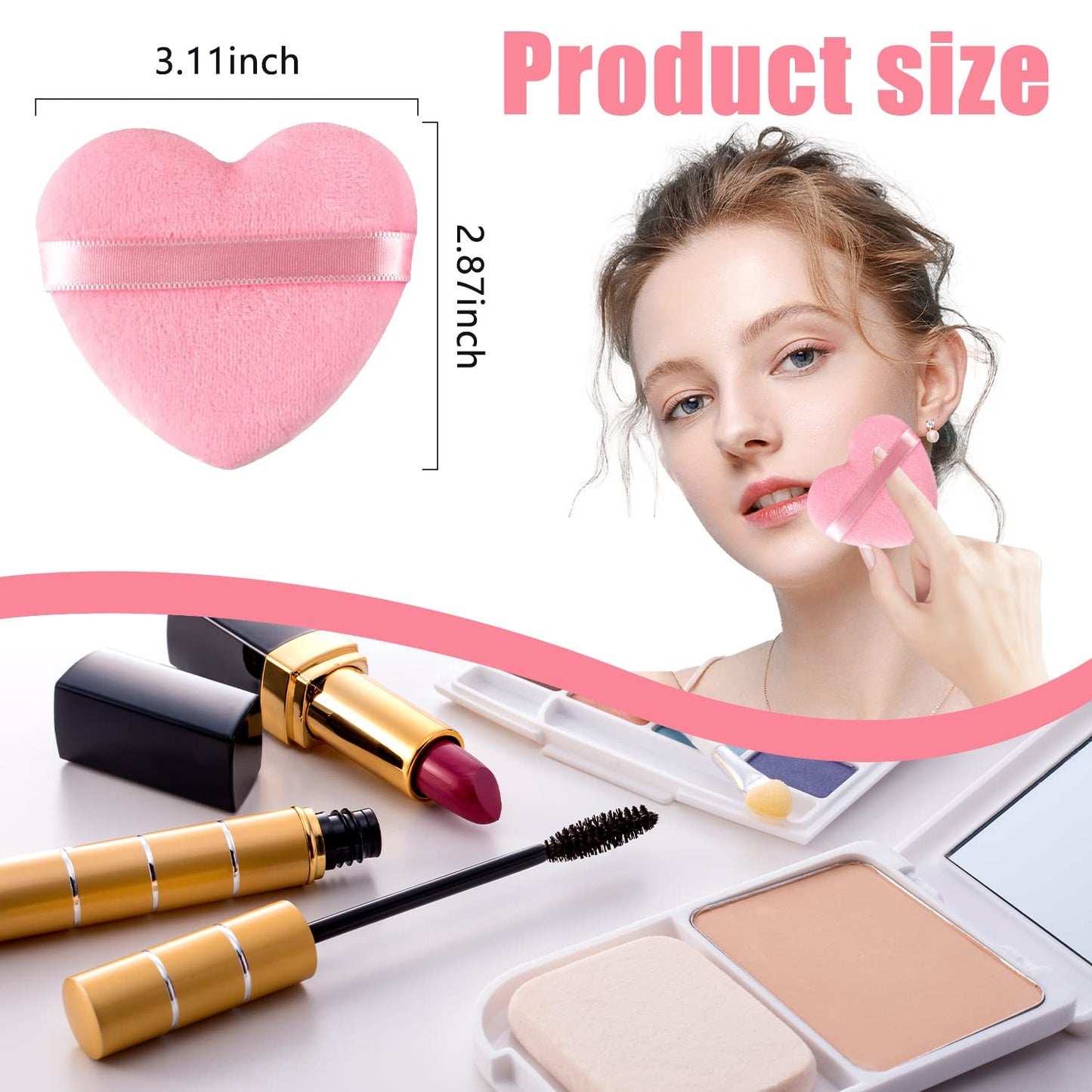 Skiennix Powder Puff Set - Soft Heart Shape Makeup Sponges for Loose & Mineral Powders | Pink, 6 Pieces