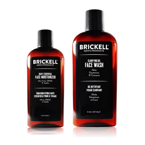 Brickell Men's Daily Essential Face Care Routine - Gel Facial Cleanser & Moisturizer Set | Natural & Organic Skincare Gift