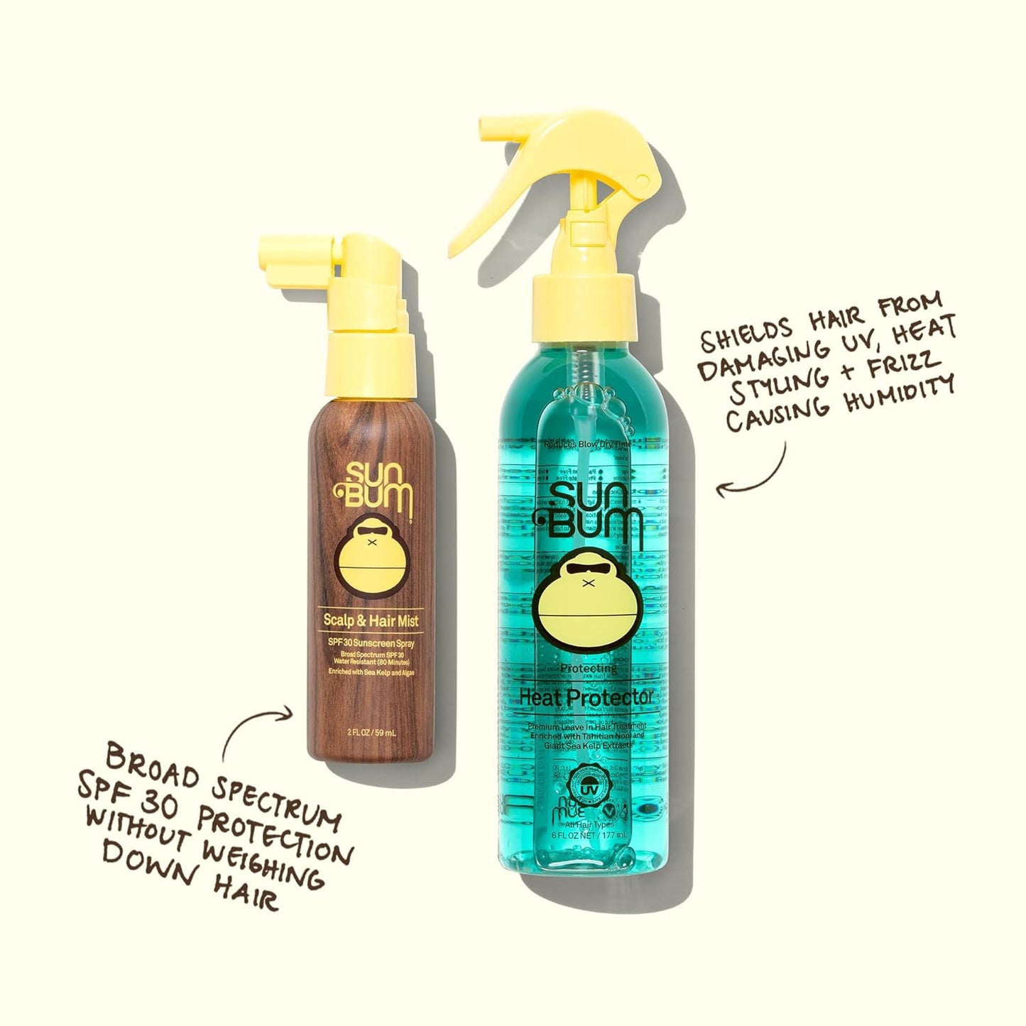 Sun Bum Heat Protector Spray - UV Protection Leave-In Treatment for Frizz-Free Hair - 6 oz