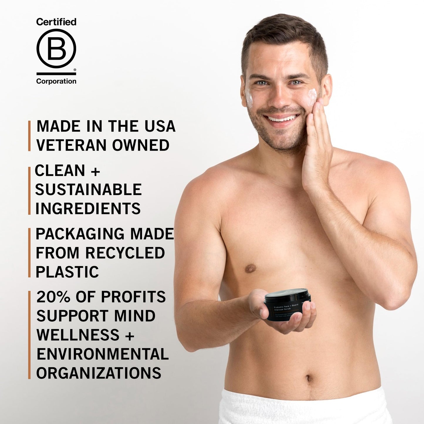 stubble & stache Exfoliating Probiotic Face & Beard Charcoal Sugar Scrub for Men - Deep Cleanse, Pre-Shave Wash, Natural Pore Minimizing Scrub for Daily Use - 3.4 fl oz