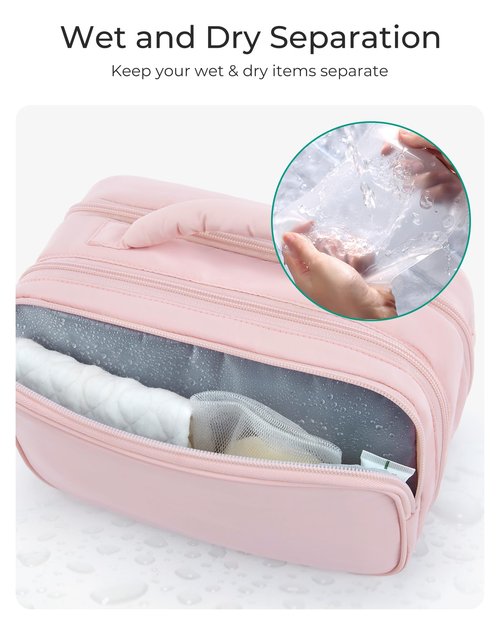 BAGSMART Toiletry Bag for Women, Travel Makeup Bag, Wide-open Portable Make Up Bag Organizer for Women for Travel Essentials Travel-Size Toiletries Accessories Bottles, Brushes, Beige