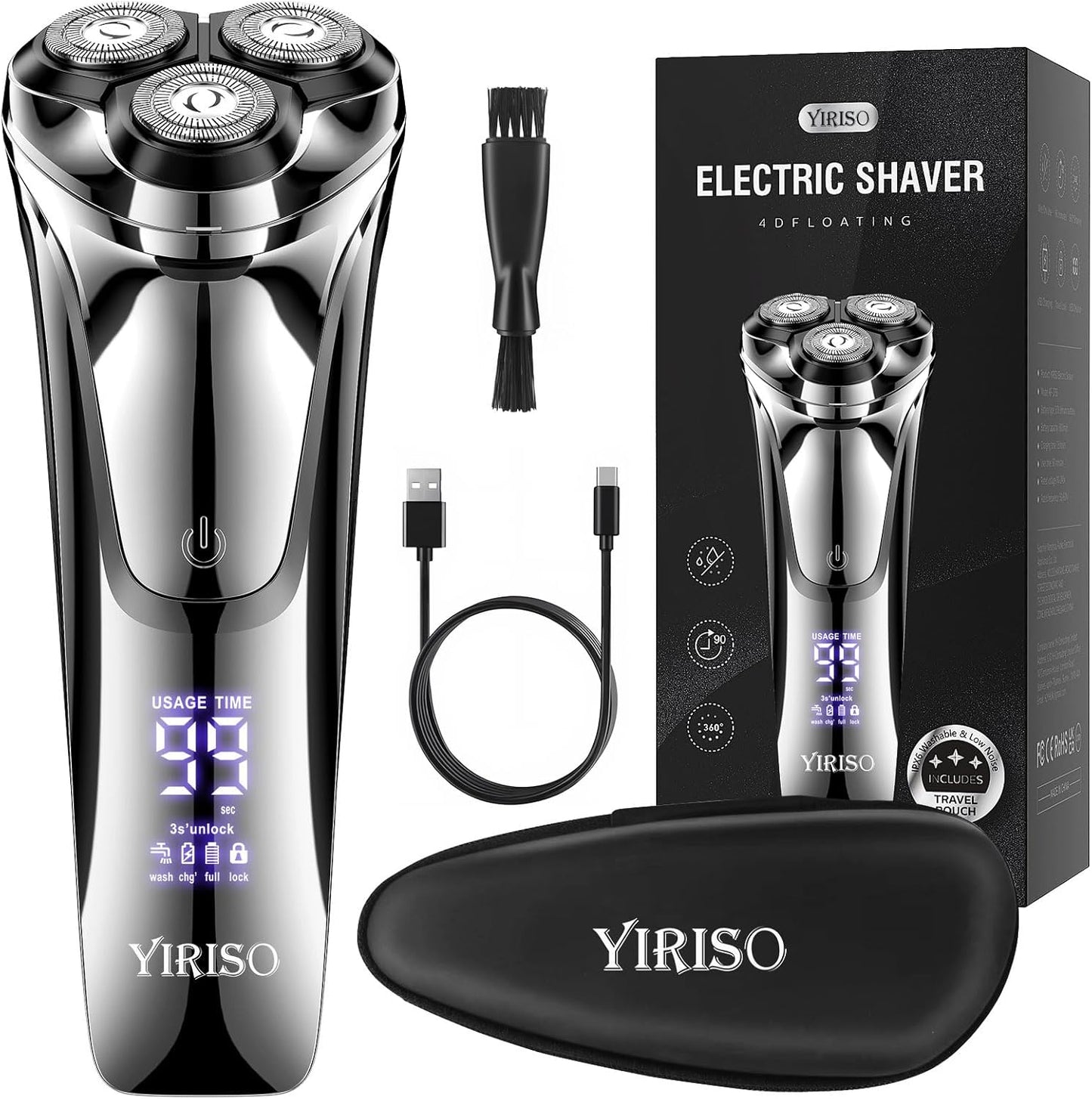 Skiennix Electric Razor for Men - 90-Minute Rotary Shaver with 4D Floating Head & LCD Display | Waterproof & Fast Charge