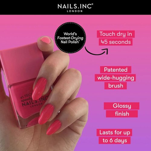 Nails Inc 45 Second Speedy Gloss - Sheer Pink Vegan Nail Polish | Quick-Dry, Long-Lasting Finish, 0.47 Fl Oz