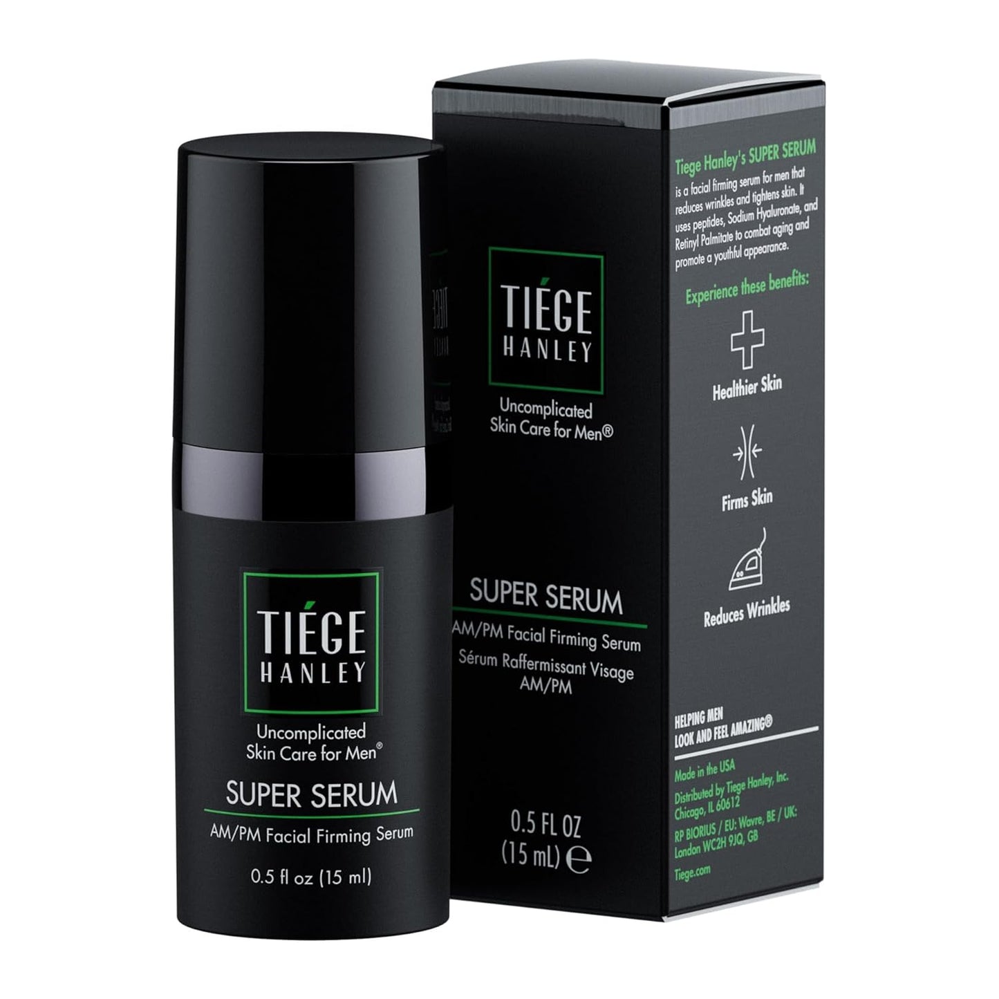 Tiege Hanley Anti-Aging Face Serum for Men - Super Serum with Peptides & Hyaluronic Acid | 0.5 Fl Oz