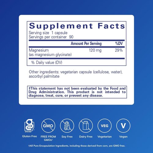 Pure Encapsulations Magnesium Glycinate - Stress Relief & Heart Health Supplement - 90 Capsules