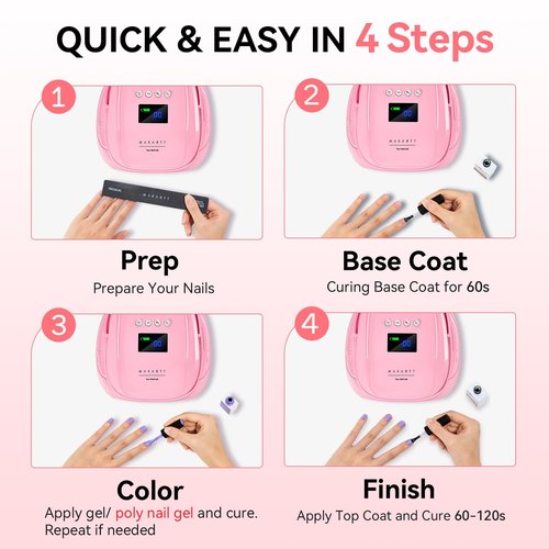 Makartt UV Nail Lamp – 30W Fast Curing UV Light with Handle Rechargeable Cordless Nail Dryer for Gel Nail Polish with 45 Beads Dual Lights 4 Timers LCD Smart Sensor for Nail Art Design(Pink)