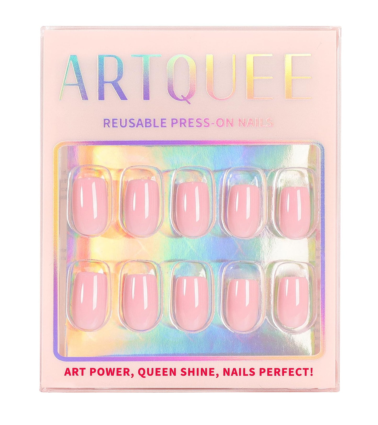 Artquee Press on Nails Short Soft Nude Square False Tips Glossy Reusable Fake Stick on Nails Kit for Women - 30 PCS 15 Sizes