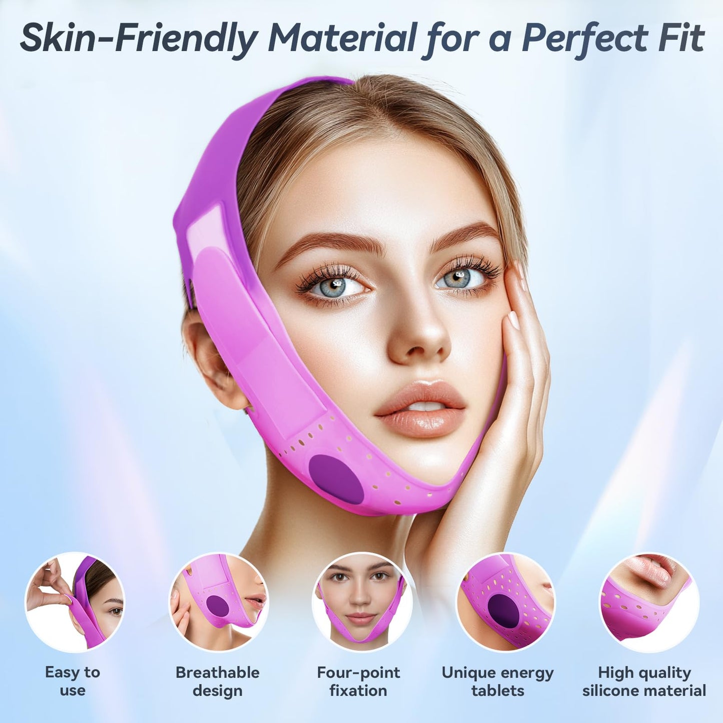 ONLUKY V-Line Face Lifting Mask, Double Chin Reducer Chin Support Strap Face Mask (Purple)