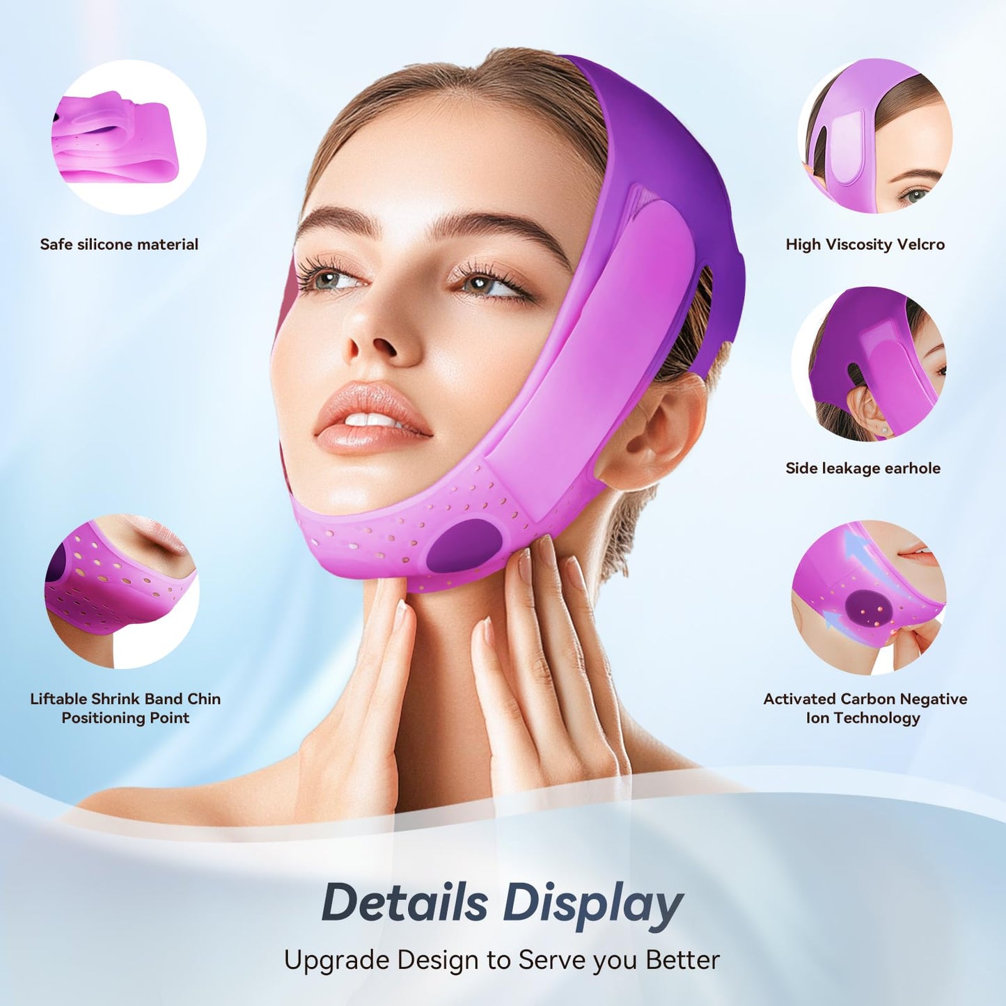 ONLUKY V-Line Face Lifting Mask, Double Chin Reducer Chin Support Strap Face Mask (Purple)