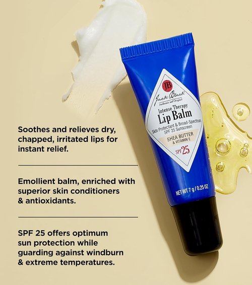 Jack Black Intense Therapy Lip Balm - Hydrating SPF 25 Lip Moisturizer | 0.25 Oz Sun Protection