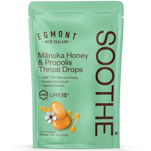 Egmont Honey Manuka Honey & Propolis Throat Drops - UMF 15+ New Zealand Honey with Vitamin C | 15 Count for Natural Soothing Relief