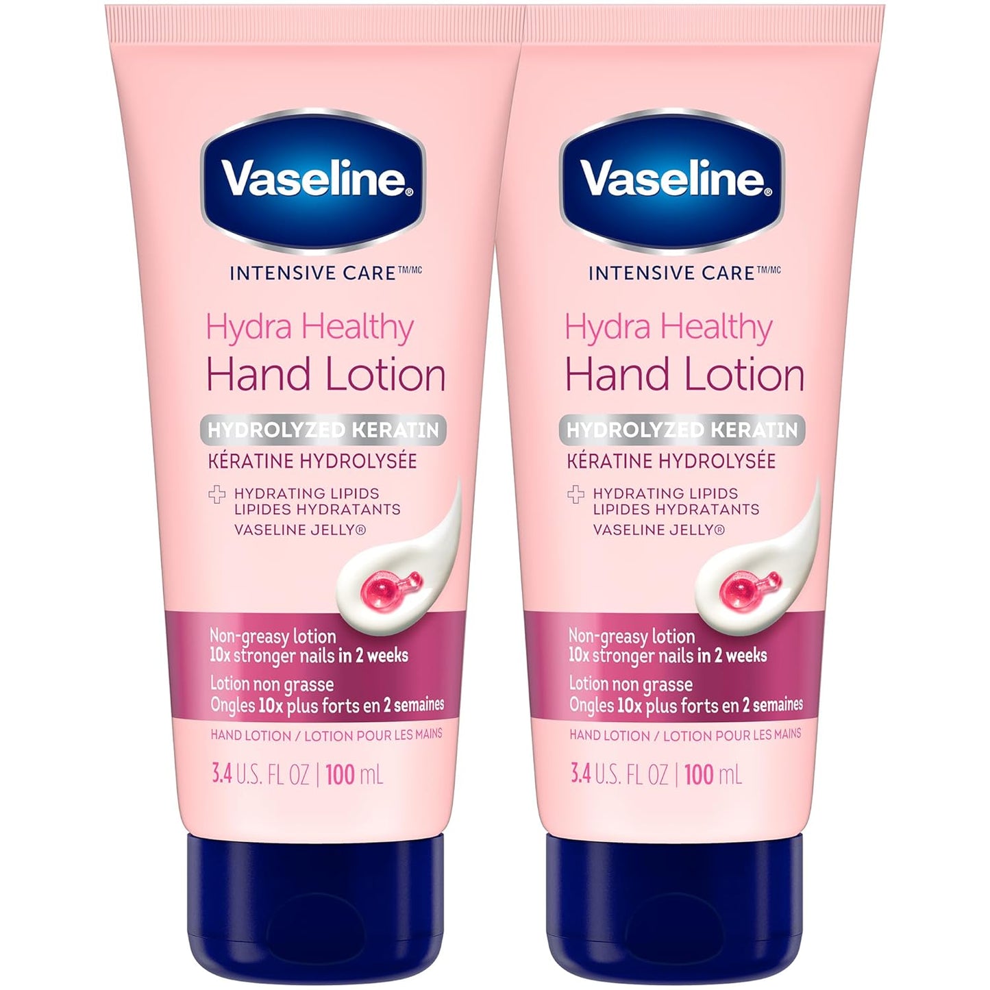 Vaseline Hand Cream 2-Pack | Strengthen Nails & Moisturize Hands with Keratin - 3.4 Oz Each