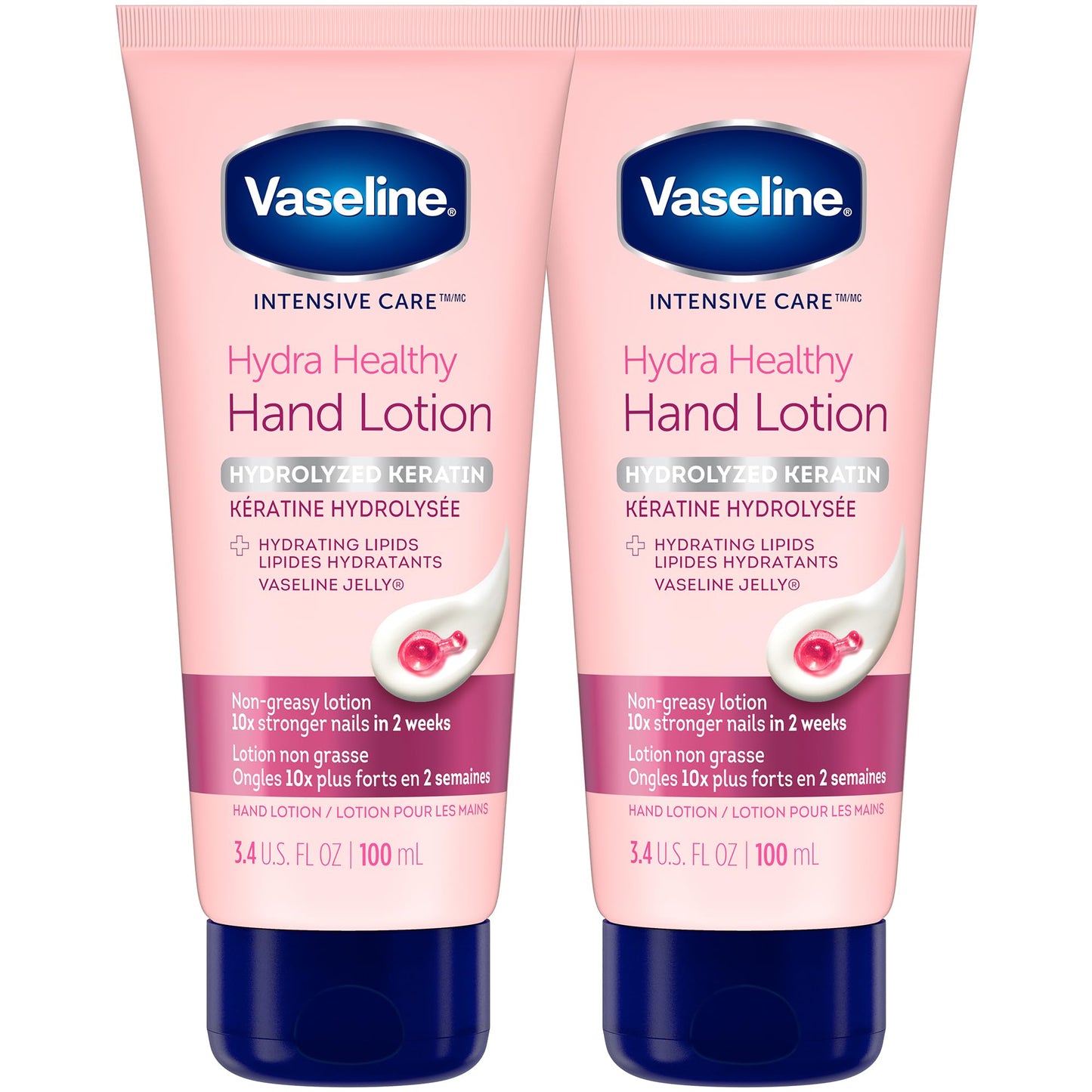 Vaseline Hand Cream 2-Pack – Healthy Hands Stronger Nails with Keratin, 10X Stronger Nails in 2 Weeks, 3.4 Oz Ea