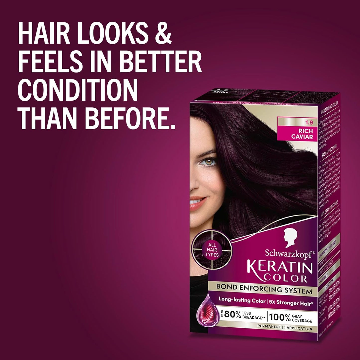 Schwarzkopf Keratin Hair Dye Cream - Rich Caviar Color for 100% Gray Coverage | Professional Quality
