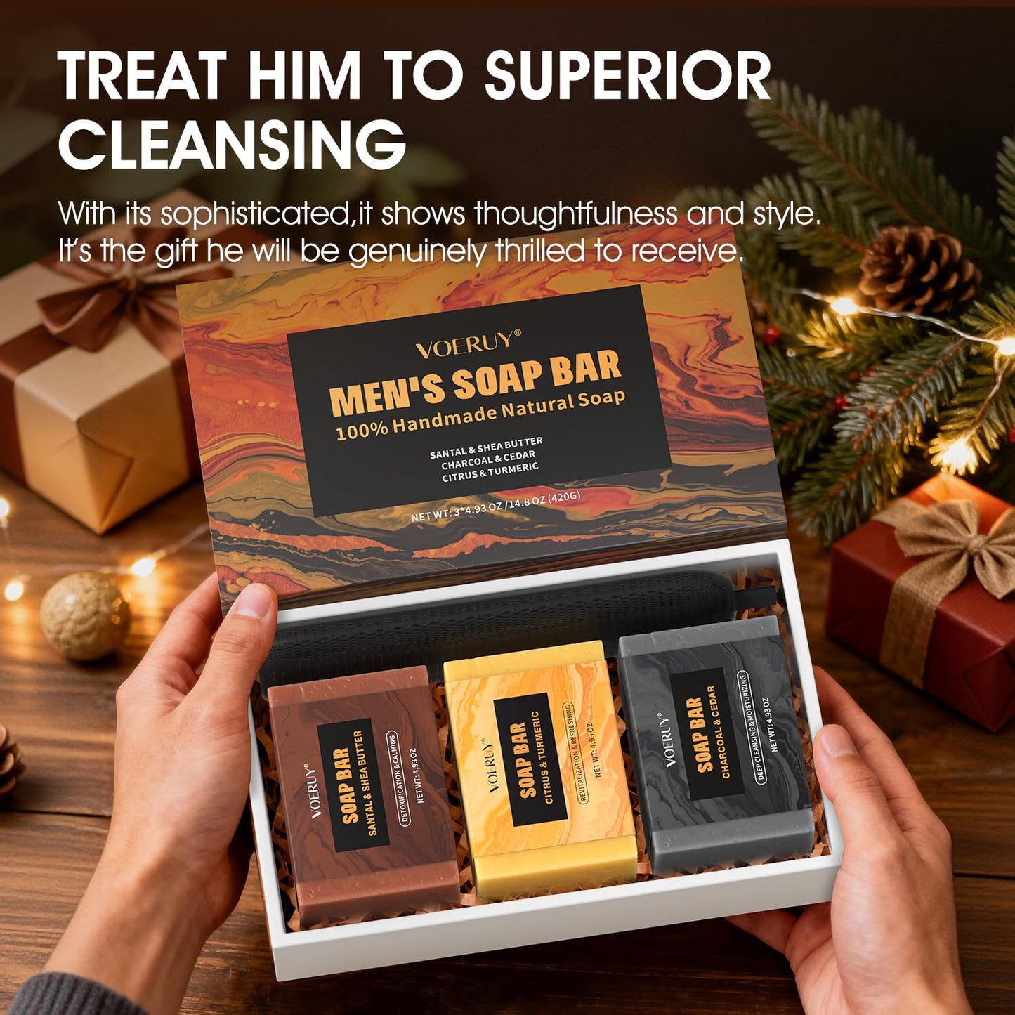 Skiennix Men's Bar Soap - Natural Handmade Deep Cleansing Soap for Face, Body & Shave | 14.8 Oz