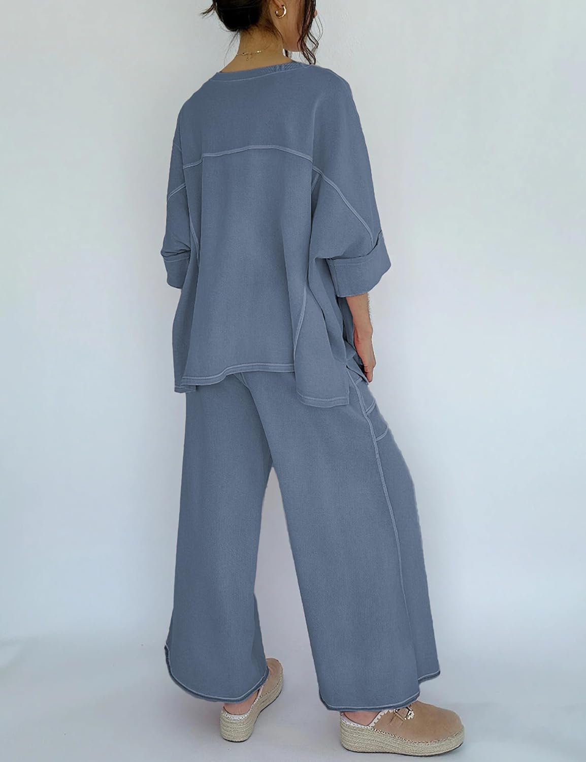 Skiennix Women's 2-Piece Lounge Set - Oversized Sweatshirt & Wide Leg Pants | Casual Travel Outfit