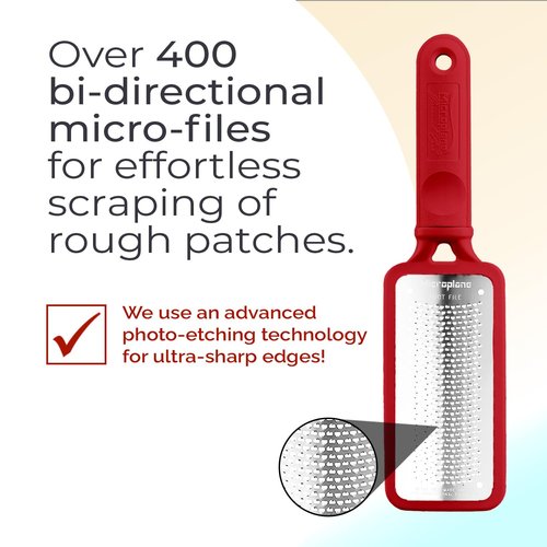 Microplane Colossal Foot File - Original Stainless Steel Callus Remover & Gentle Foot Scrubber | Red