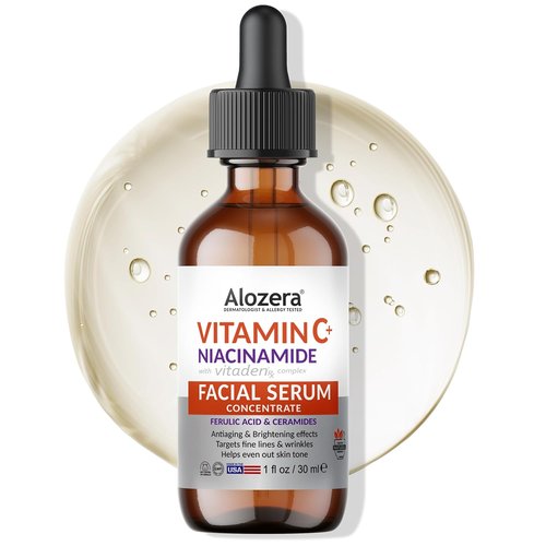 Alozera Vitamin C Facial Serum - Anti-Aging Formula with Niacinamide & Ferulic Acid for Radiant Skin | Gentle & Effective, Day & Night Use