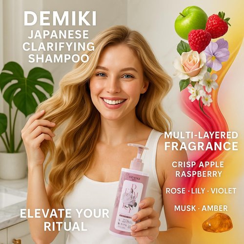 Demiki Shampoo for Women - Organic Rose Scent, Moisturizing & Volumizing for Oily Hair | 450ml (16oz)
