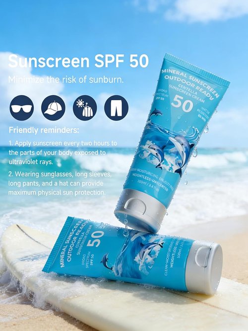 Reef Safe Sunscreen SPF 50 - Travel Size Zinc Oxide Mineral Formula with Natural Centella Extract