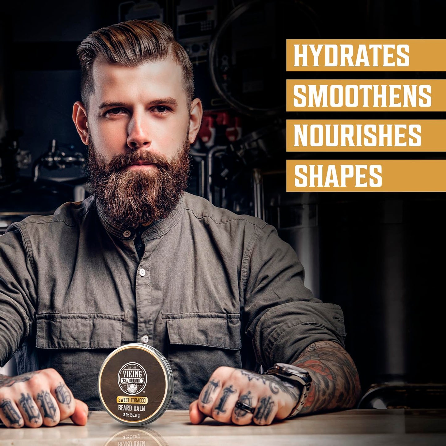 Viking Revolution Beard Balm - Tobacco Scented Moisturizing Butter with Argan & Jojoba Oil | 2oz