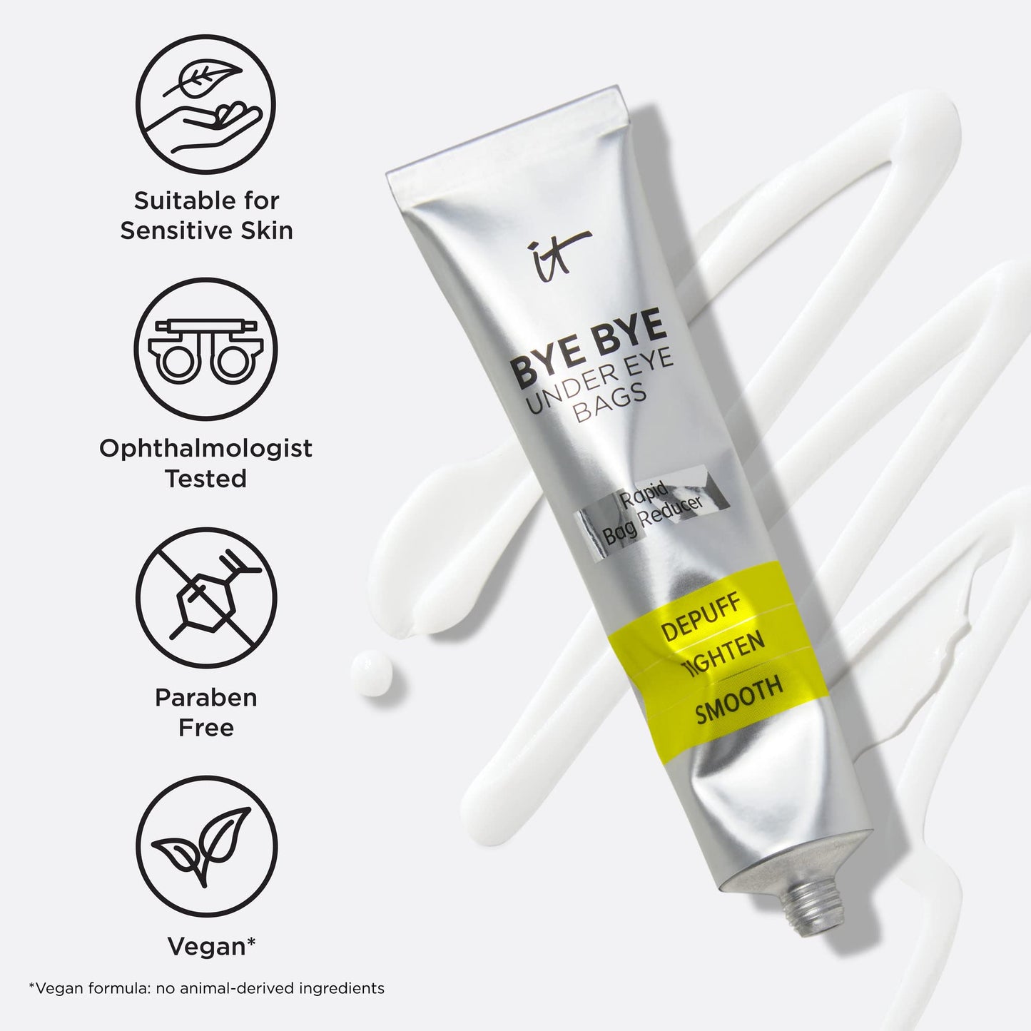 IT Cosmetics Bye Bye Under Eye Bags Treatment For Women & Men – Temporary Eye Bag Reducer & Undereye Corrector Depuffs, Tightens, Smooths & Reduces Look of Wrinkles & Fine Lines - 0.5 Fl. Oz