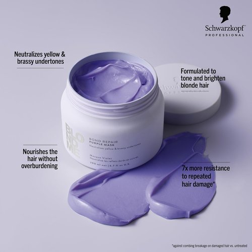 BlondMe Bond Repair Purple Mask - Neutralizes Yellow & Brassy Tones | For Healthy, Moisturized Blonde Hair