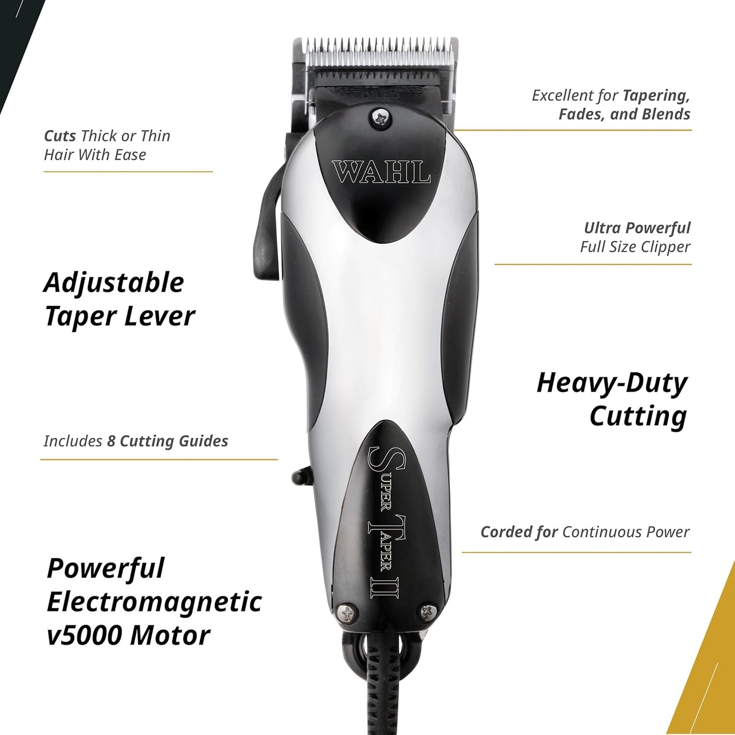 Wahl Professional Super Taper II Hair Clipper - Adjustable Blade for Precision Cutting | Silver Finish