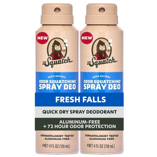 Dr. Squatch Natural Men’s Deodorant - Quick Dry, Aluminum-Free, Dermatologist-Tested | Fresh Falls, 4oz (2-Pack)