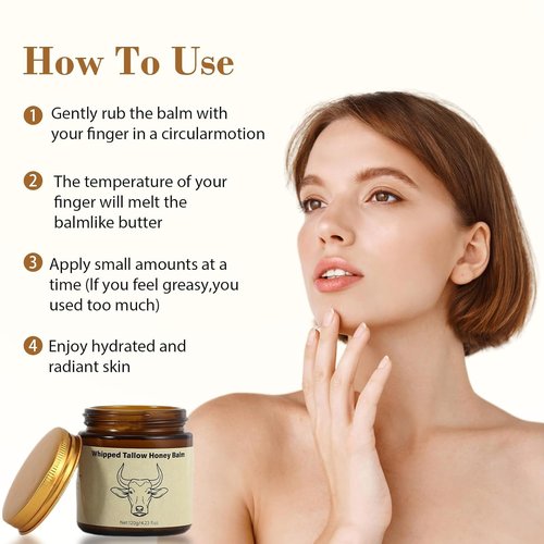 Lopeie Beef Tallow for Skin - Organic Grass-Fed Whipped Moisturizer with Honey Balm | Hydrating Cream for Face & Body (4.23oz, Unscented)