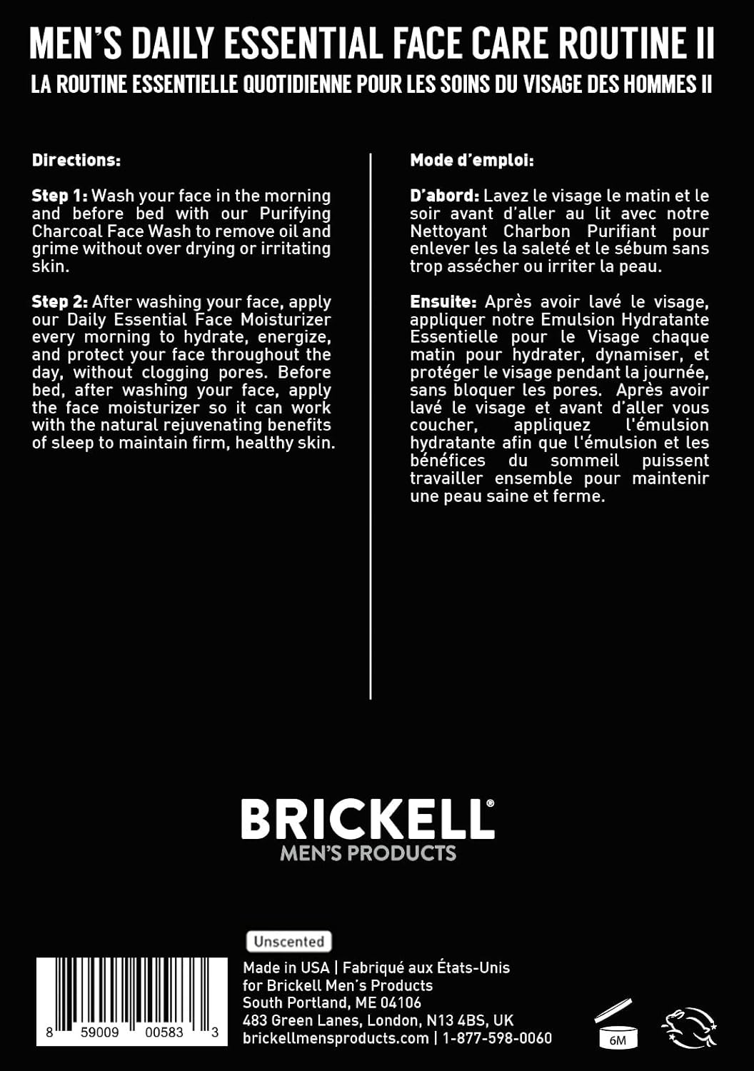 Brickell Men's Daily Essential Face Care Set - Purifying Charcoal Wash & Moisturizer, Natural & Organic