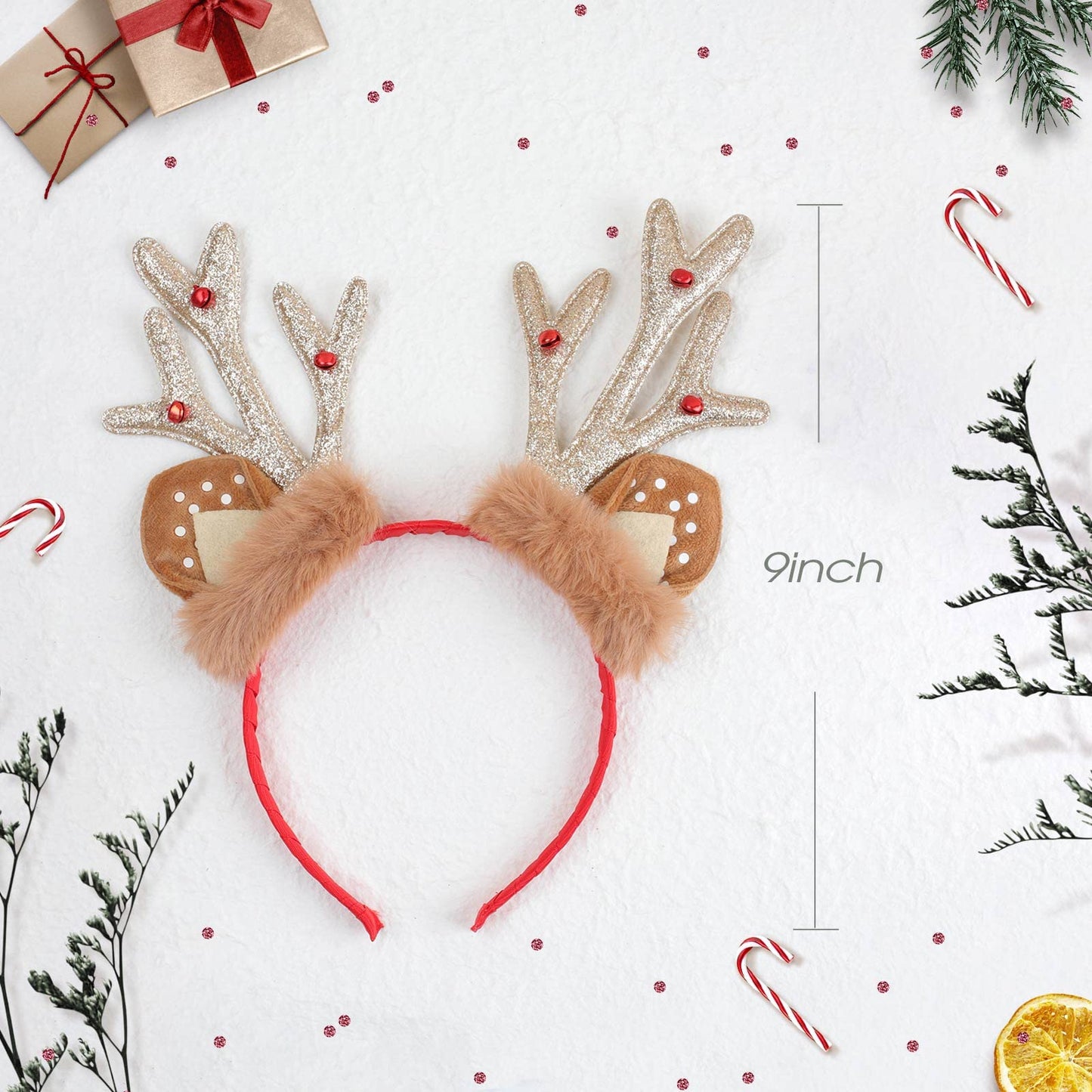 TOKUFAGU Christmas Reindeer Antlers Headband Headwear Girls Headbands Sequins Party Head Band Women Hair Accessory (Antlers)