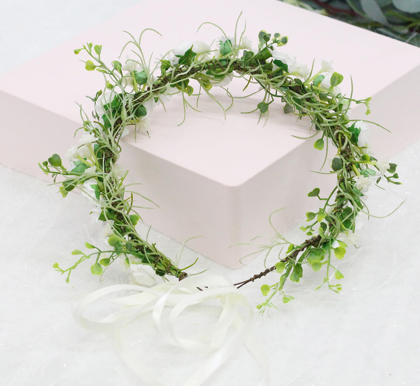 LLinfflr Women Floral Crown Rose Floral Headband Hair Wreath Flower Headpiece Halo Boho Party Prom Wedding Photos White