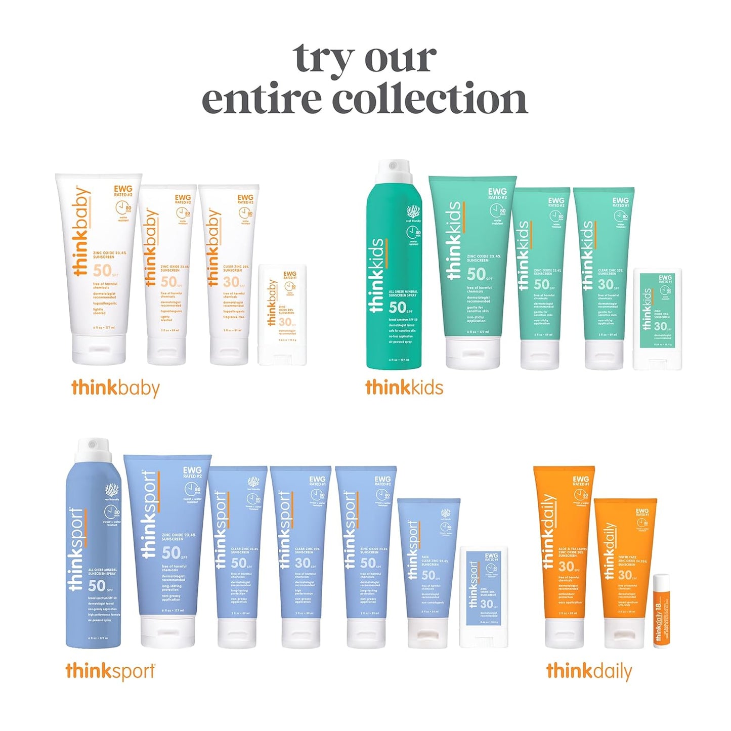 Thinksport SPF 50+ Mineral Sunscreen - Water Resistant, Broad Spectrum UVA/UVB Protection | 3 Fl Oz, Vegan & Reef Safe