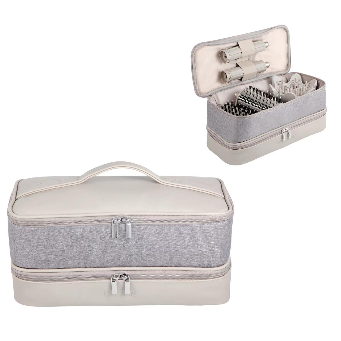 GENCAM Double-Layer Carrying Case for Shark Flexstyle, Travel Case for Shark SpeedStyle, Storage Organizer bag for Shark Flexstyle FlexFusion/Dyson Airwrap Styler and Attachments (light gray)