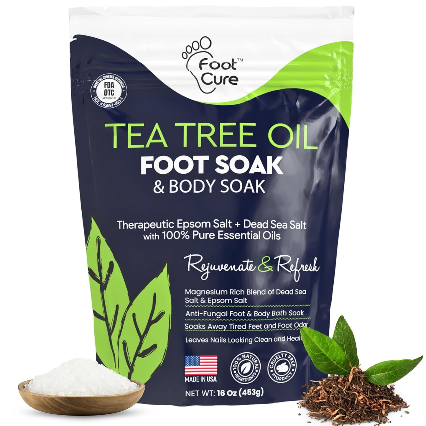 Tea Tree Oil Foot Soak by [Brand Name] - Epsom Salt Formula for Toenail Repair & Sore Feet Relief | 16 oz