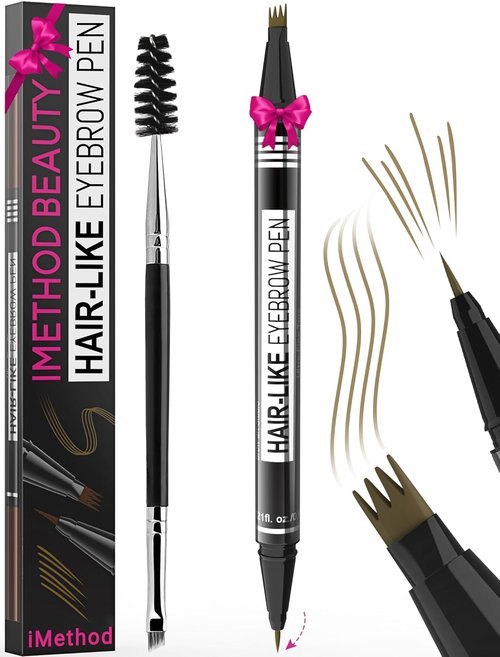 iMethod Eyebrow Pen - 2-in-1 Eyebrow Pencil with 4-Fork Tip & Brush Tip for Natural Brows | Light Brown
