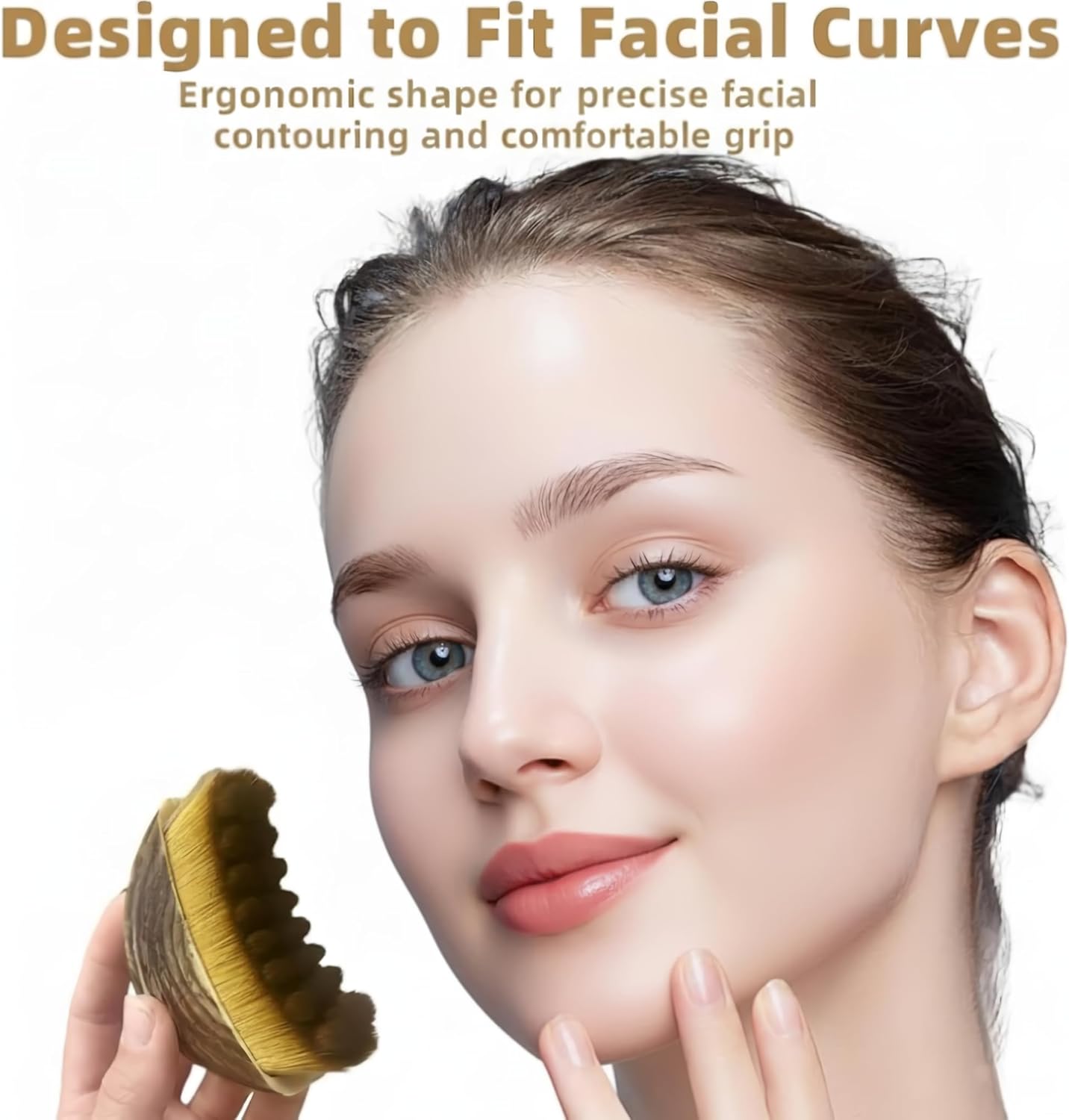 Skiennix Ergonomic Lymphatic Contour Brush - Depuffing Facial Massage Tool with Soft Bristles for Daily Care