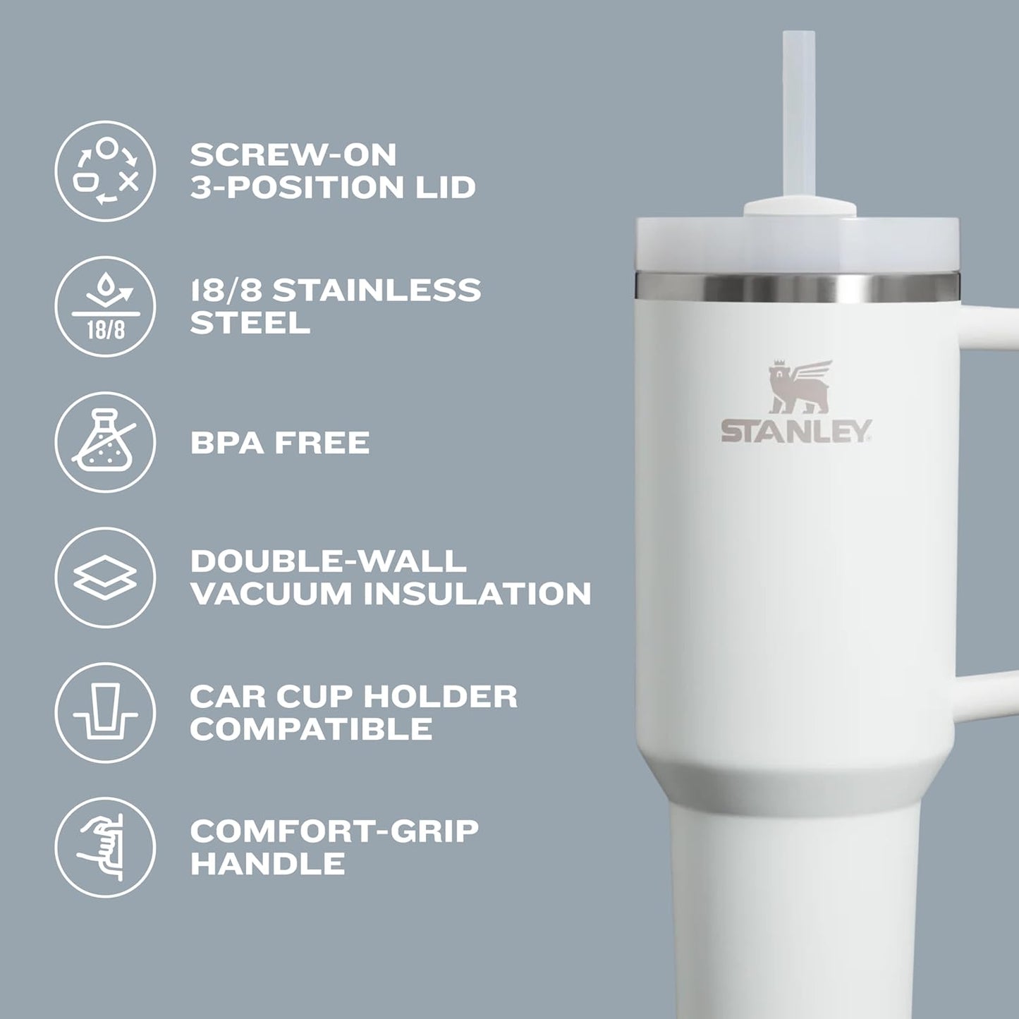 STANLEY Quencher H2.0 Tumbler - 30 oz Insulated Stainless Steel Cup with Handle & Straw | Rose Quartz 2.0