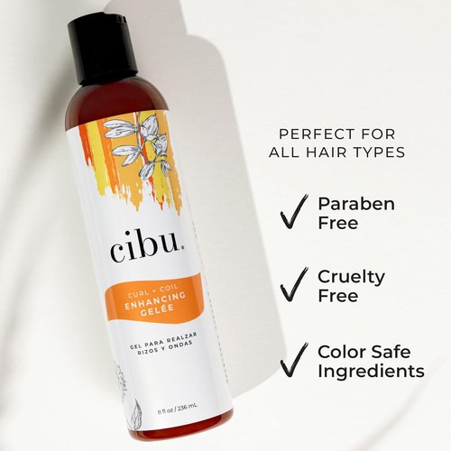 CIBU Curl + Coil Enhancing Gelée - Lightweight Curl Defining Gel for Curly & Wavy Hair - 8 Ounces
