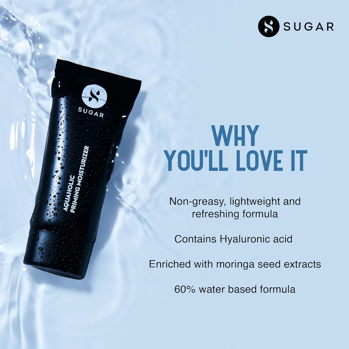 SUGAR Cosmetics Aquaholic 2-in-1 Priming Moisturizer - Lightweight, Non-Greasy Formula, 30 ml